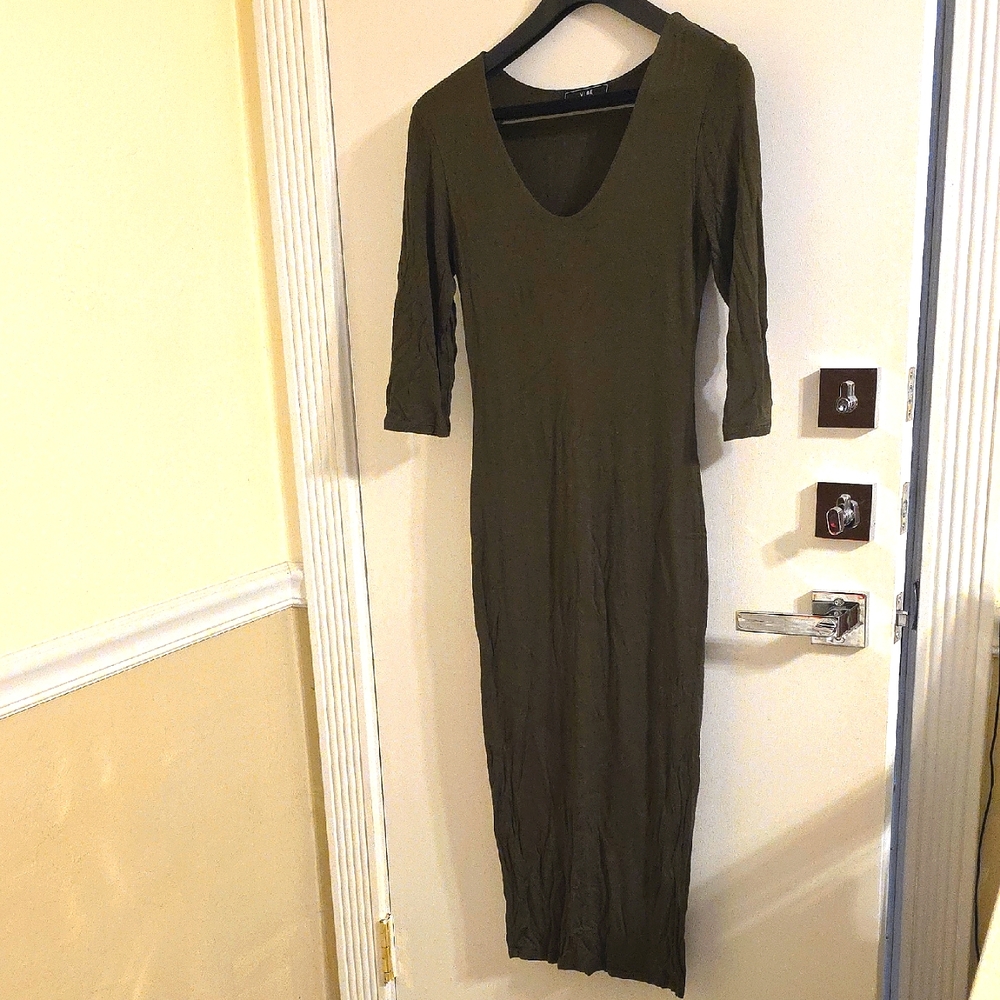 Vibe Elegant Olive Green Bodycon Midi Dress